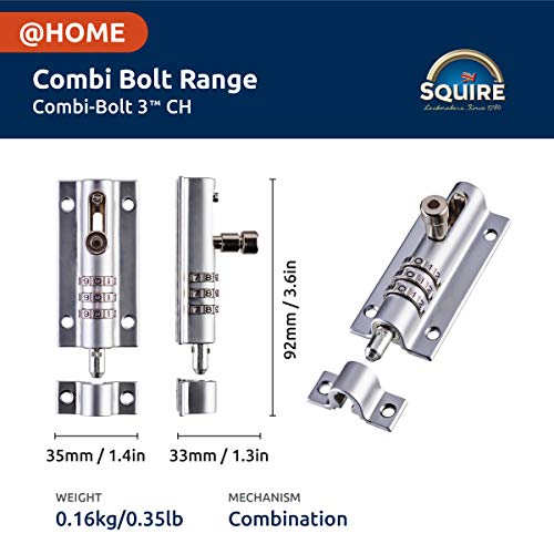 SQUIRE Combination Locking Bolt. Unique Patented Recodeable Combination