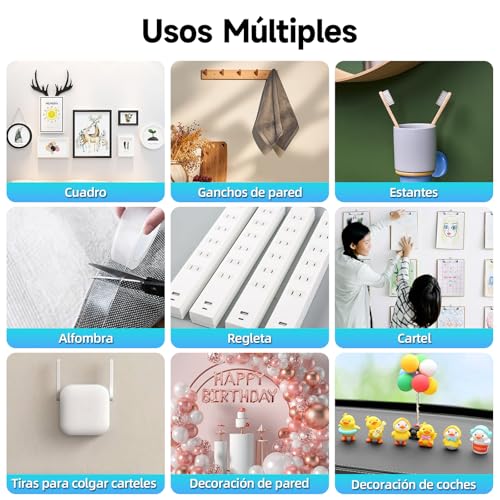 LSXD Cinta Doble Cara Extrafuerte, 3 Rollos 5M Nano Tape con Tijera, Adhesivos Doble Cara Transparente, Reutilizable y Lavable, Ideal para Pared, Cocina, Manualidades y Fijación de Fotos