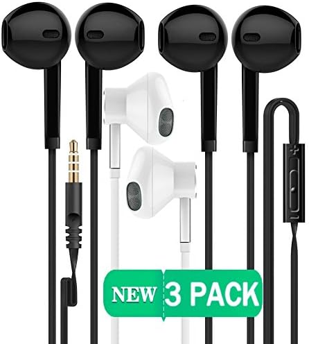 Active Noise Cancelling Headphones [3 PACK] Wired Earphones In Ear Corded Earbuds with 15 Hours Playtime and Built-in Microphone - White / Black