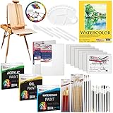 US ART SUPPLY 121-Piece Custom Artist Painting Kit with Coronado Sonoma Easel, 24-Tubes Acrylic Colors, 24-Tubes Oil Painting Colors, 24-tubes Watercolor Painting Colors, 2-each 16'x20' Artist Quality Stretched Canvases, 6-each 11'x14' Canvas Panels, 11'x14' Watercolor Paper Pad, 10-Natural Hair Bristle Paint Brushes, 7-Nylon Hair Paint Brushes, 15-Multipurpose Paint Brushes, Trowel, Pallete Knife, 17-Well Paint Mixing Pallete