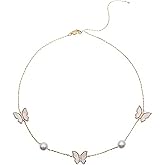 Gold Butterfly Choker Necklaces for Women Dainty Butterfly Chain Necklace Faux Pearl Choker Necklace Butterfly Pendant Necklace Jewelry