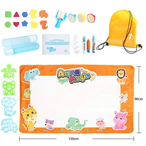 LotFancy Aqua Magic Drawing Mat, 60x35 Inches Extra Large Water Drawing Writing Mat, Kids Painting Coloring Doodling Board Toy, 6No Mess Educational Toys Gifts for Kids Boys Girls Age 6 7 8 Year Old