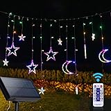 HORAVA Solar Star Moon Curtain Lights Fairy Lights Solar Powered Hanging String Lights for Window Fence Tent Garden Patio Hom