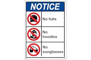 SIGNJOKER Weatherproof Plastic Vertical ANSI Notice No Hats No Hoodies No Sunglasses Sign with English Text and Symbol