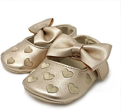 FRILLS Infant Toddlers Baby Boys and Girls Soft Soled Fringe Crib Shoes PU Moccasins - Gold Heart (for ages 6-12 months/12 cm length)