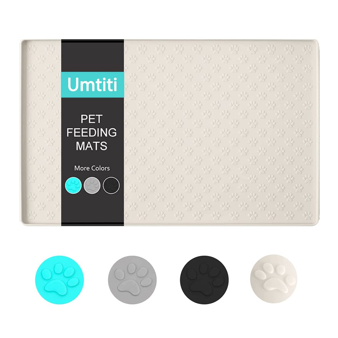 Umtiti Bowl Mat for Dogs and Cats (60 x 40 cm, Cream), Waterproof Non-Slip Silicone Dog Bowl Feeding Bowl Mat, Waterproof Mat with Rim, Dishwasher Safe, L-1 Piece, Cream