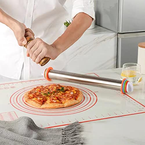 17'' Adjustable Rolling Pin Stainless Steel and 24"x16" Silicone Pastry