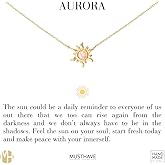 MUSTHAVE Sun Pendant Necklace with Synthetic Opal, 18K Gold Plated Minimalist Dainty Boho Jewelry for Women, Opal Sun Necklace, Gift for Her, Message Card, 16+2 Inch (Yellow Gold)