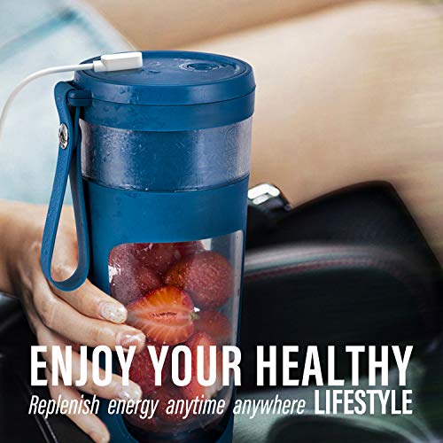 Portable Juice Blender Cordless Personal Blender, USB Mini Juicer 300ml Baby Food Blender, Rechargeable Travel Juicer, Large Capacity Personal Size Fruit Mixer Shakes Smoothies Cup, Blue Green - Thumbnail 5