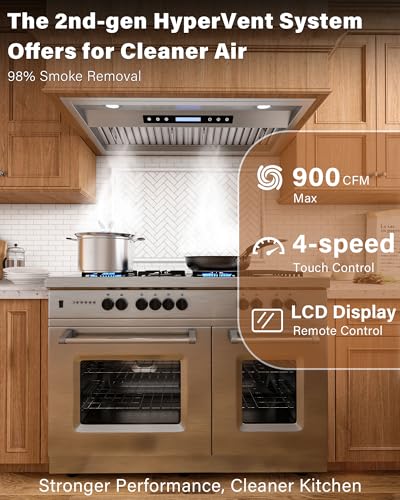 FLYPINE 30 inch Built in/Insert Range Hood 900 CFM, Stainless Steel | Touch Control, 4-Speed Fan, Ducted/Ductless Convertible, LED Lights, Quiet Operation, Dishwasher Safe Filters