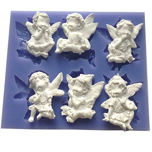 Funshowcase Large 6 Holes Fairy Angel Baby, Angelic Cherub with Wings Silicone Mold for Cake Decoration