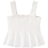 RoseSeek Girl's Shirred Frill Flared Tank Top Sleeveless Slim Fit Summer Crop Tops