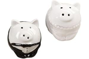 NUOBESTY Ceramic Couple Pig Salt and Pepper Shaker Set, Small Wedding Seasoning Jars Kitchen Gadget, Black