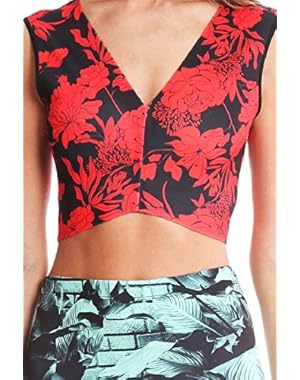 Hidden Jungle Crop Top Red / Black Neoprene XS