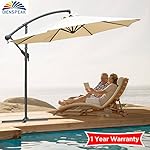 Dienspeak Deluxe Patio Aluminum Cantilever Umbrella Offset Hanging Umbrella Sunshade 1000 Hours Fade-Resistant Outdoor Market Umbrella Garden Umbrella, 250g/sq. m Spun-Polyester, Beige