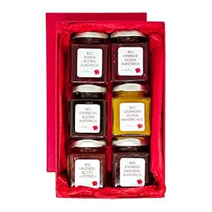 Bio Aufstrich Geschenkset mit Geschenkkarton 6 x 65 g zum Geburtstag – Brotaufstriche, Marmeladen, Konfitüre aus echten…