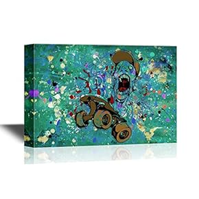 Skateboard Canvas Wall Art - Graffiti of Man and Skateboard on Colorful Abstract Background - Gallery Wrap Modern Home Art | Ready to Hang - 12x18 inches