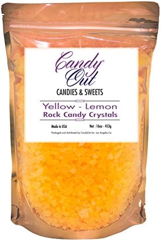 CandyOut Yellow Lemon Rock Candy Crystals 1 Pound in Sealed Stand Up Bag