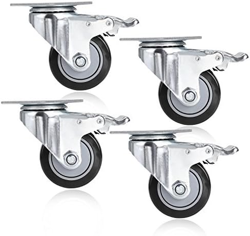 3'' Coocheer PVC Heavy Duty Swivel Caster Wheels 360 Degree Top Plate with Brake Pack of 4 (1000Lbs) (Black)