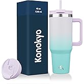 Konokyo 40 oz Tumbler with Handle and 2 Straws,2 in 1 Lid Insulated Water Bottle Stainless Steel Travel Coffee Mug,Lavender Green