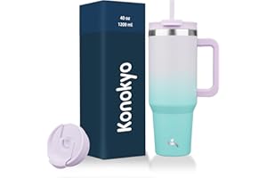 Konokyo 40 oz Tumbler with Handle and 2 Straws,2 in 1 Lid Insulated Water Bottle Stainless Steel Travel Coffee Mug,Oasis