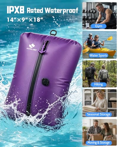 Zurligi Travel Vacuum Bag with Wireless Pump, IPX8 Waterproof Durable, Airtight Heavy-Duty Zipper, Portable Reusable Compression Packing Cubes with Shoulder Strap for Travel, Moving, Home Storage