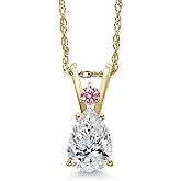 Gem Stone King 14K Yellow Gold DEF Lab Grown Diamond and Pink Lab Grown Diamond Pendant Necklace for Women | 0.54 Cttw | Gemstone April Birthstone | Pear Shape 7X5MM | With 18 Inch Chain