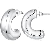 RUKYF Chunky Gold/Silver Hoops Earrings for Women Dainty Statement Thinck Open Hoops Hypoallergenic Lightweight Earring Jewelry Gift