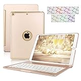 iPad Keyboard Case for iPad 9.7 2018/2017,Dingrich 7 Color Backlit Aluminum Hard Shell Bluetooth Keyboard Case for iPad 5th and 6th Generation (NOT for iPad Pro 9.7)(Gold)
