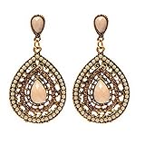 Voberry Women's Retro Bohemia Teardrop Crystal Drop Dangle Earrings (Beige)