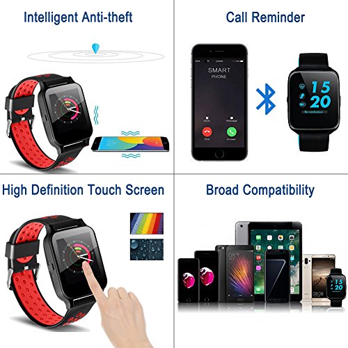 Qiwoo Fitness Tracker Smart Watch Phone with Blood Pressure Heart Rate Monitor for Women Men Kid Fathers Day Gift Activity Sports Watch GPS Tracker Pedometer Calorie for Android iPhone (2 - Red)