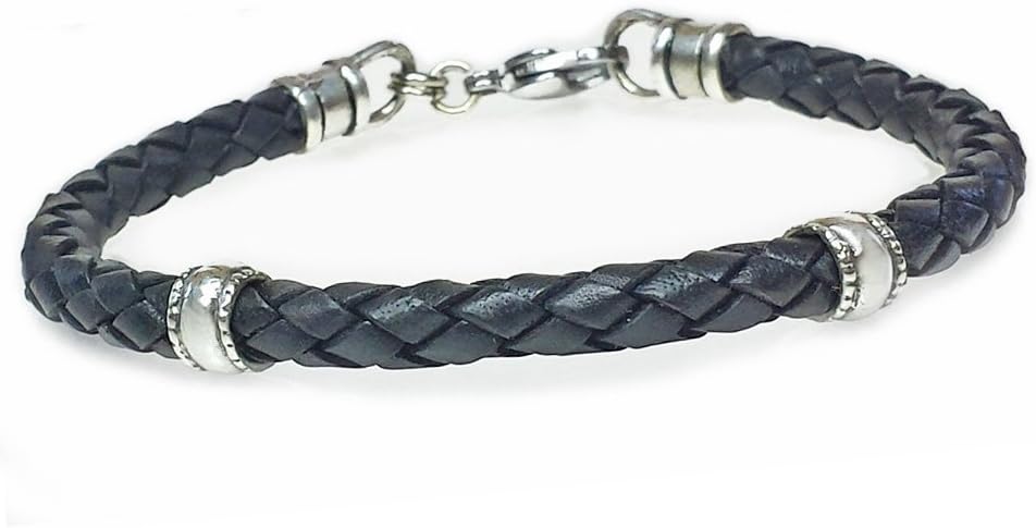 Black Leather Cord Bracelet with 2 Decorative Beads