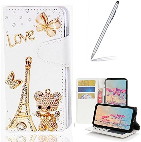 Galaxy J7 V Case with 2 in 1 Stylus and Ballpoint Pen,Yaheeda [Stand Feature] Butterfly Wallet Case Premium [Bling Luxury] Leather Flip Cover [Card Slots] For Samsung Galaxy J7 2017/J7 Sky Pro/J7 Perx