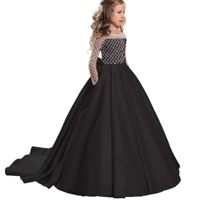 Amazon Com Lace Flower Girls Dress Long Sleeve Floor Length
