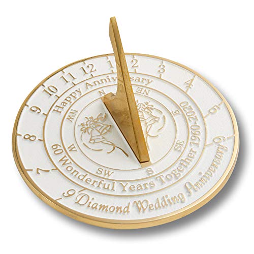 The Metal Foundry 60th Diamond 2020 Wedding Anniversary Sundial Gift. Solid Recycled Brass Gift Idea is A Great Present for Him, Her, Parents, Grandparents Or Couple for 60 Years Marriage - Thumbnail 6