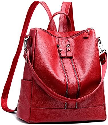 Lightweight Women Genuine Leather Backpack Casual Shoulder Bag Purse Vintage Women's Backpack School Bag (Claret)