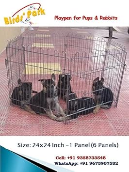 Birds' Park Play Cage with Pen-Exercise Fence for Pups, Rabbit and Guinea Pigs (Wrought Black, Medium)