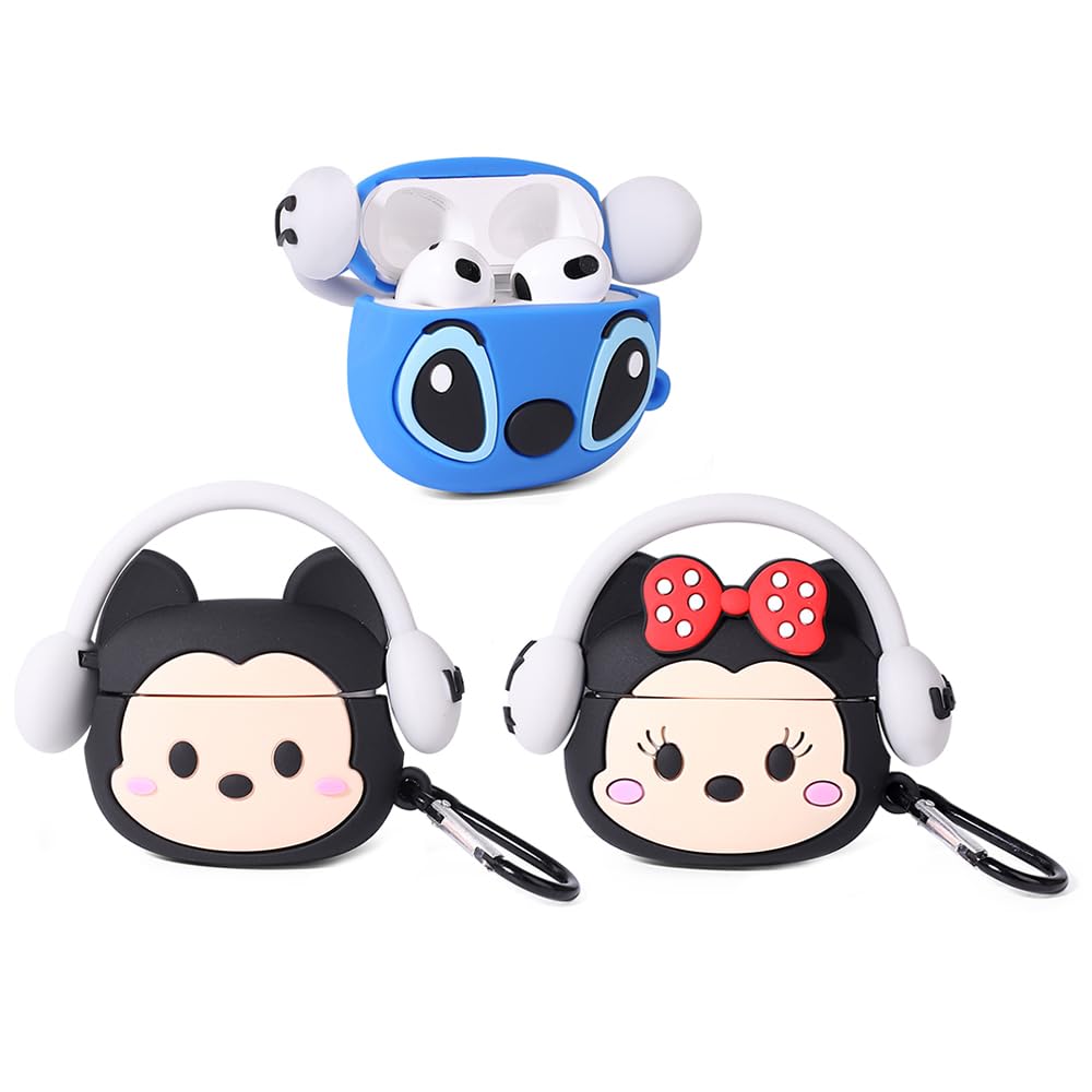 Photo 1 of (3Pack) Case for AirPods 3rd Generation(2022), Suublg Silicone AirPods 3 Case Protective Cover with Cute Cartoon Skin Design, with Keychain, HeadsetMickey+Minnie+Stitch