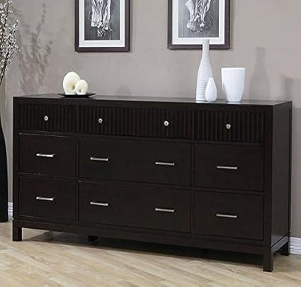 Wavelength Large 9 Drawer Dark Brown Solid Wood Bedroom Dresser