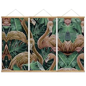Hanging Poster NO Magnetic Wooden Framed,Green Leaves,Beautiful Flowers Home Wall Canvas Prints Decoration Ready to Hang - 18"x36"x3 Panels