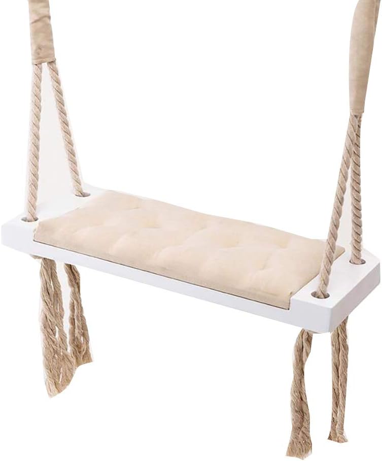 FCSFSF Wooden Toddler Swing Set,kids Swing Seat Outdoor & Indoor,children Tree Swing Chair With Soft Cushion Cotton Rope For Home Garden Khaki 54x19.5x4cm(21x8x2inch)