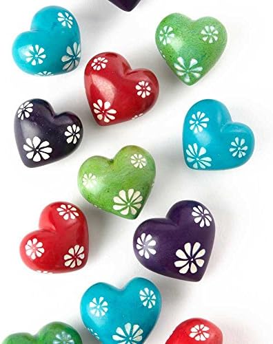 One Dozen Hand-Carved African Floral Soapstone Hearts