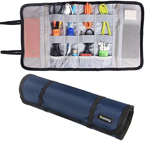 Teamoy Cable Organizer Travel, Electronics Accessories Bag Roll up Organizer for Cord, Plug, USB Flash Drive, Earphone and More, Lightweight and Compact, Dark Blue