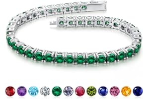 Iefil Christmas Gifts for Women - Size 6.5" - 7" Sterling Silver Tennis Birthstone Bracelet, Anniversary Birthday Gifts for Women