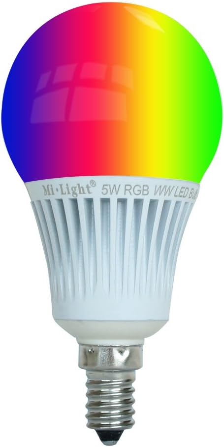 Milight WiFi 5W Led Bulb with Candlera Base Light Socket E14 RGBW Warm White Color Changing Dimmable AC 85-265V Remote Control and Smartphone Andriod iOS iPhone Control Via Mi.Light WiFi Box
