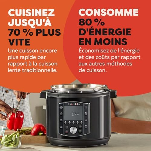 Pro Autocuiseur Multifonction 10-en-1, 1200 W, 5,7 L – Mijoteuse, Cuiseur à Riz, Cuiseur Vapeur, Sauté, Stérilisateur, Yaourtière, Sous Vide – Acier Inoxydable Noir
