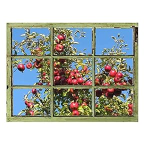 Window View Wall Mural - Apple Tree Against Clear Blue Sky - Vintage Style Wall Decor - Peel and Stick Adhesive Vinyl Material - 24x32 inches