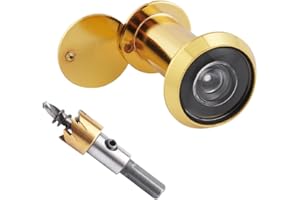Tahikem Door Viewer Peephole, Door Viewers with 0.63inch/16mm Drill Bit Kit, Fits 1-3/8" to 2-1/4" Front Door, 200 Degree Wide Angle Peep Eye Hole, Anti Peeping Reverse Privacy Covers - Polished Gold
