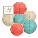 Andaz Press Hanging Paper Lantern Party Decor Trio Kit with Free Party Sign, Ivory, Coral, Diamond Blue, 6-Pack, for Peach Mint Robin's Egg Baby Bridal Shower Easter Classroom Decorations