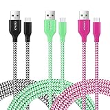 OKRAY 3 Pack 6 Ft/1.83M Durable Braided Nylon Micro USB 2.0 Charge Cable Sync Charging Cord Compatible for Android, Samsung, HTC, Google Nexus, Sony, Nokia, Motorola and More (Green Black Hot Pink)